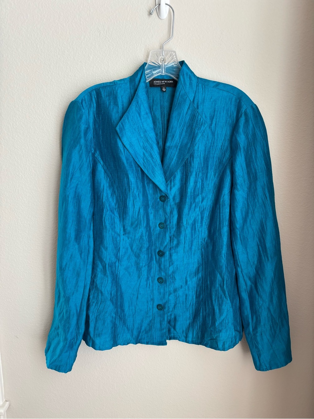 Jones New York Turquoise Crinkle Button-Front Blazer